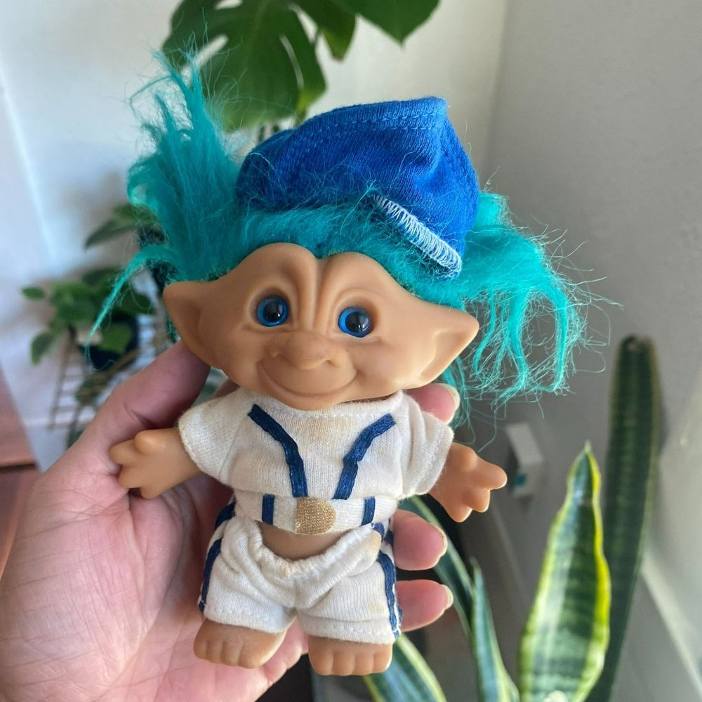 Vintage Troll Dolls, Baseball, Jewel Belly, Blue
